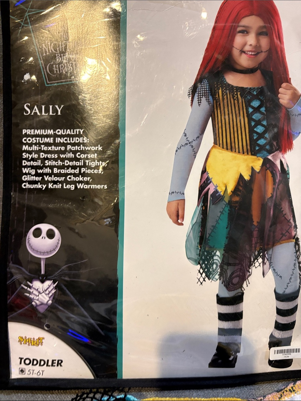 Nightmare Before Christmas Sally Toddler Costume 5-6t Dress Wig and Tights